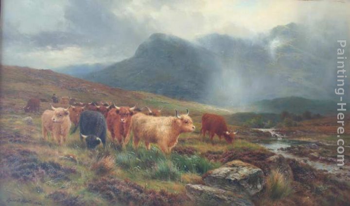 Highland Cattle Showers that Veil the Distant Hills painting - Louis Bosworth Hurt Highland Cattle Showers that Veil the Distant Hills art painting